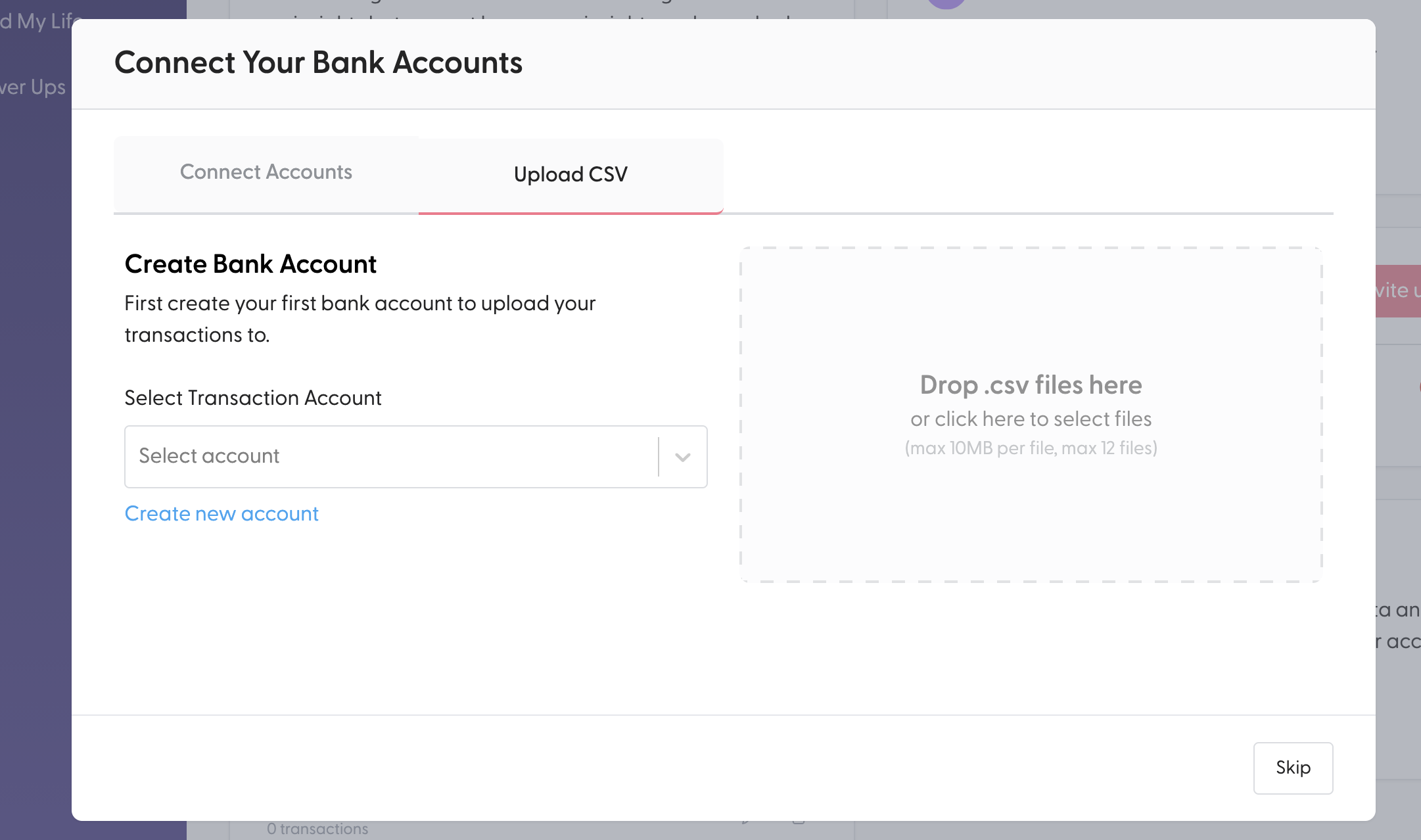 CSV import account selection
